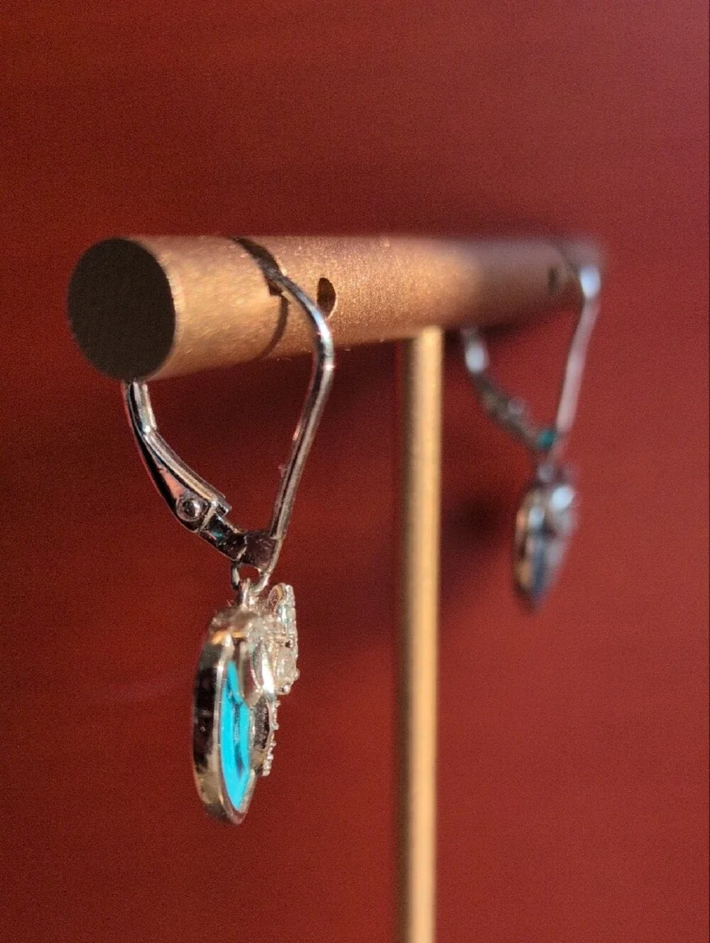 Sterling Silver Turquoise Heart Drop Earrings with  Celtic  Knot Accent